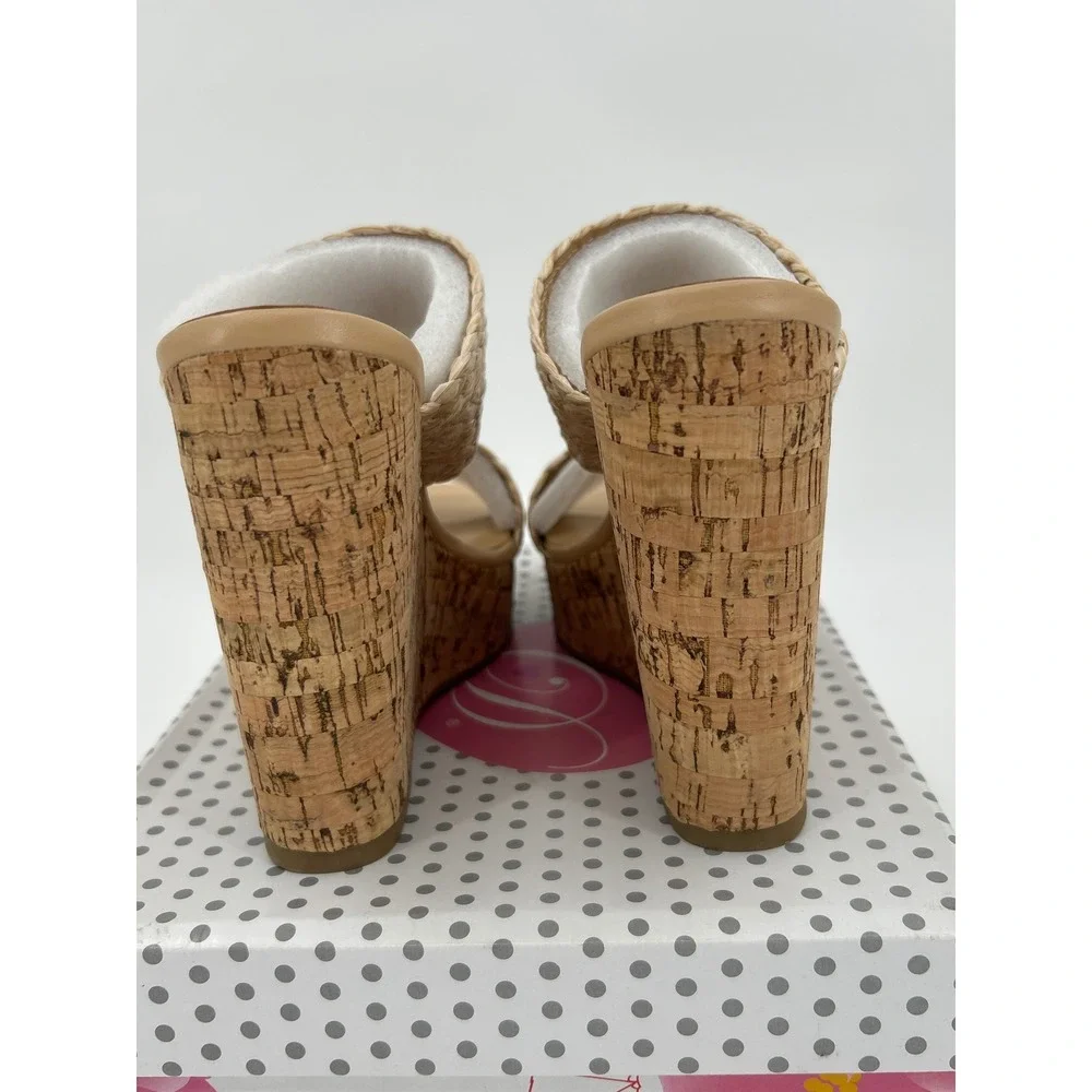 Delicious Bennett-S Womens Raffia Cork Wedge‎ Sandals Natural Tan Platform 8.5